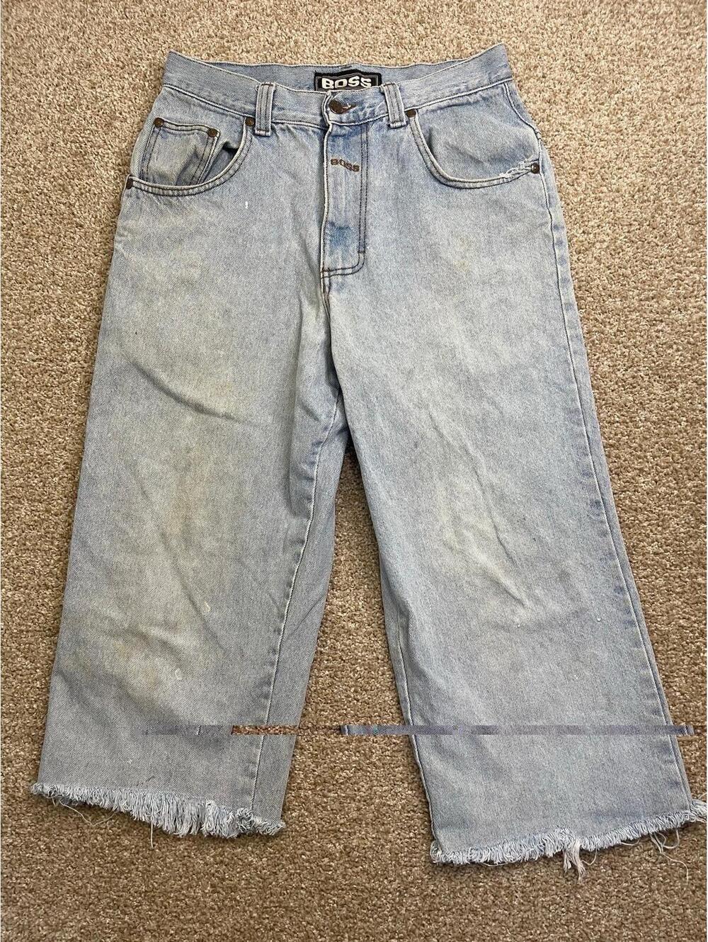 VTG BOSS Jeans Mens 32 Baggy Embroidered Y2K 90s Hip Hop Skater Denim Pants USA